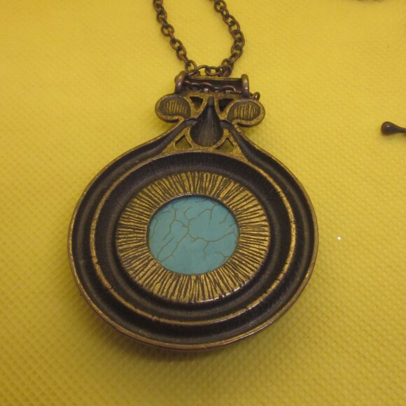 Bronze & Turquoise Colored Pendant Necklace - Picture 3 of 3